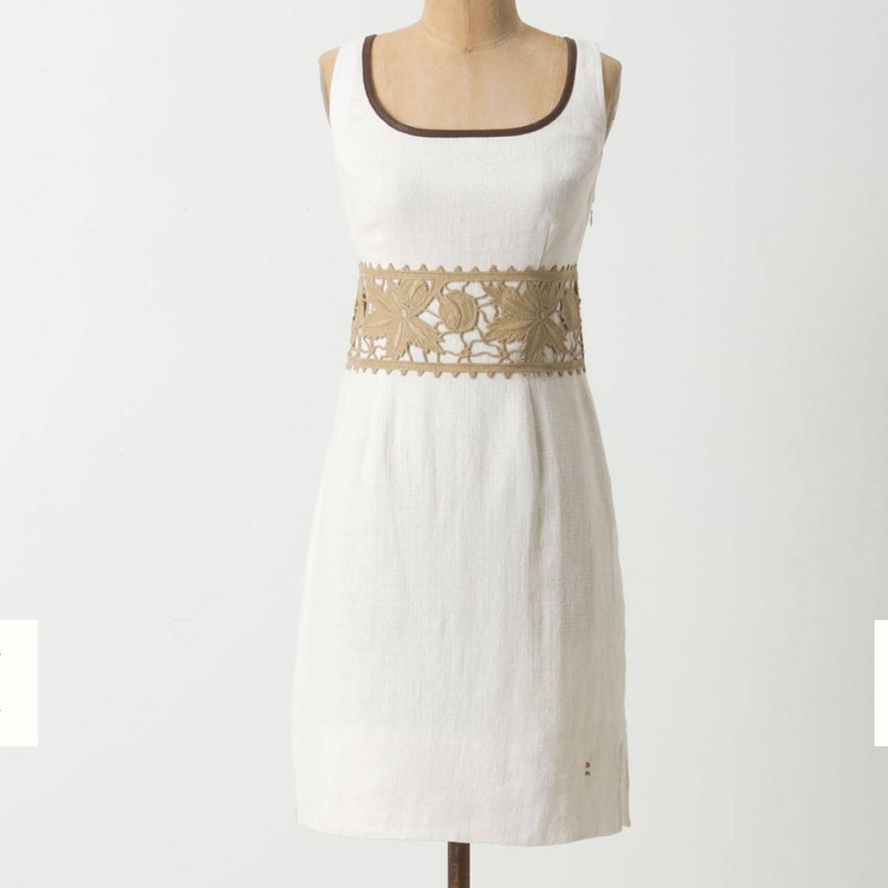 Anthropoligie Koto Bolofo Sz 10 Devonshire 100% Linen Ivory Cream Dress